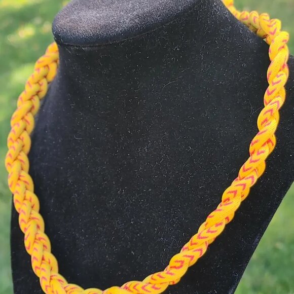 Titanium Sports Braided Softball Necklace Baseball Stitching Yellow and Red - Picture 2 of 2